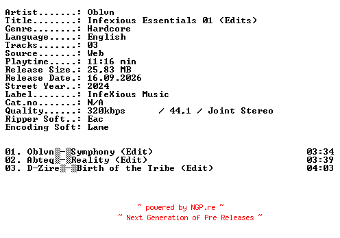 NFO for the release OBLVN-Infexious_Essentials_01_(Edits)-WEB-2024-XTC_iNT by XTC_iNT