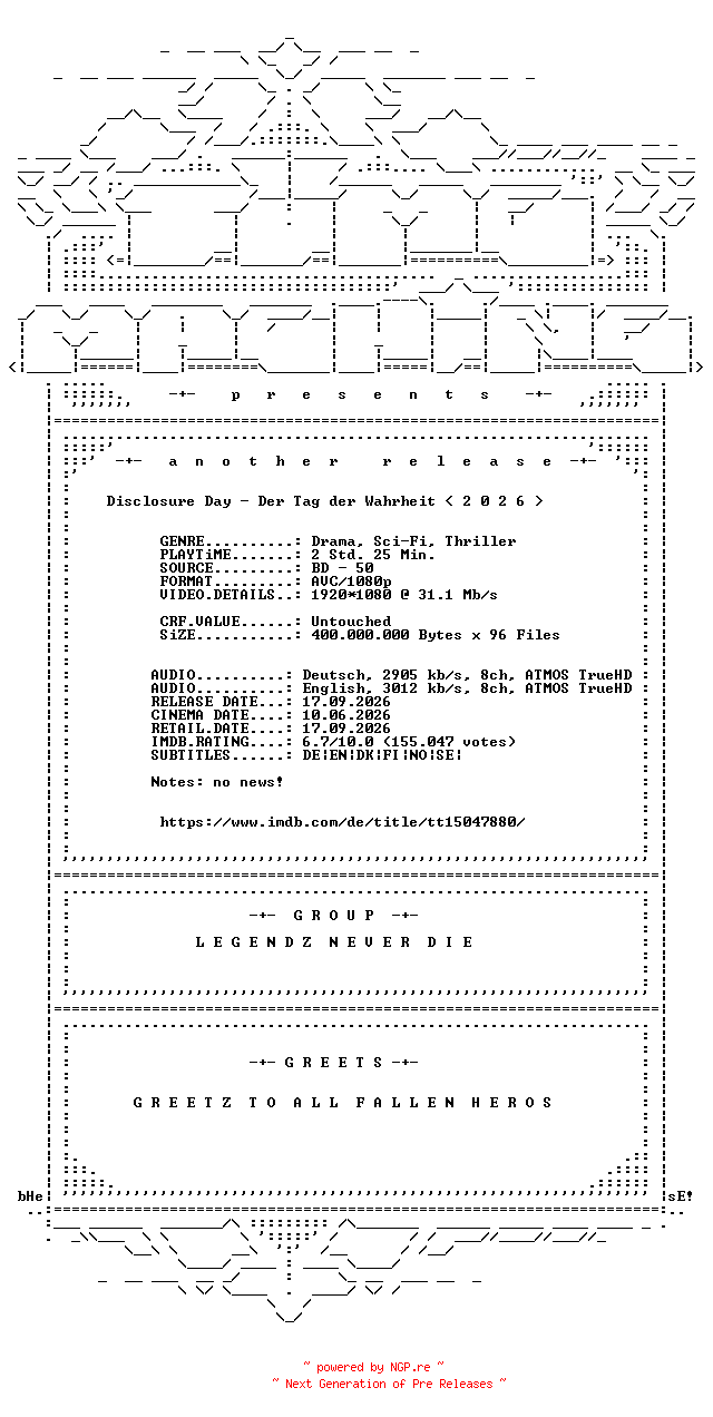 NFO for the release Disclosure.Day.Der.Tag.der.Wahrheit.2026.German.DL.1080p.BluRay.AVC-TM by TM