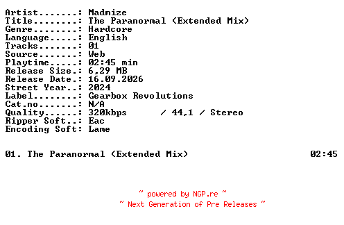 NFO for the release Madmize-The_Paranormal_(Extended_Mix)-SINGLE-WEB-2024-XTC_iNT by XTC_iNT