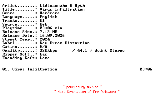 NFO for the release Lidtcasnaho_and_Hyth-Virus_Infiltration-SINGLE-WEB-2024-XTC_iNT by XTC_iNT
