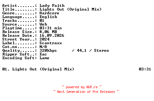 NFO for the release Lady_Faith-Lights_Out_(Original_Mix)-SINGLE-WEB-2024-XTC_iNT by XTC_iNT