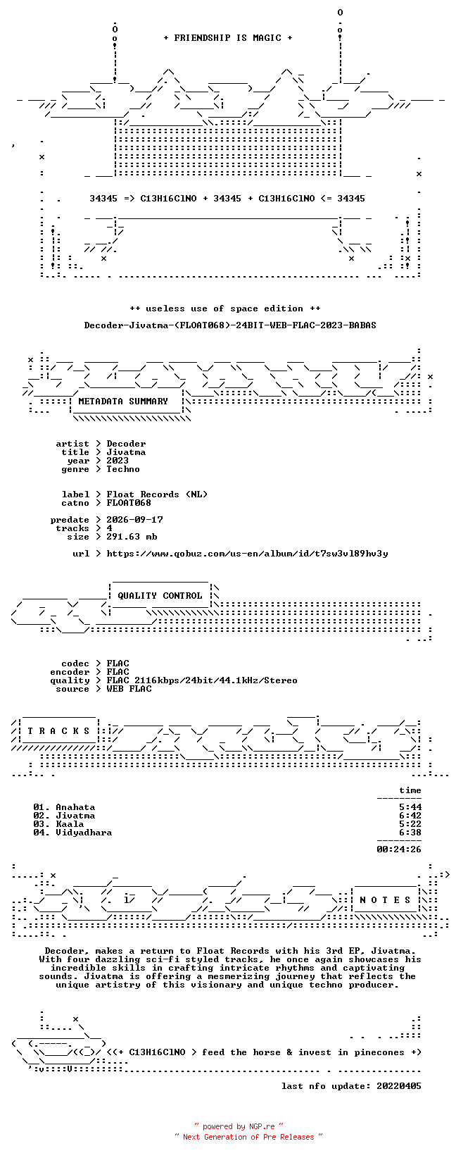 NFO for the release Decoder-Jivatma-(FLOAT068)-24BIT-WEB-FLAC-2023-BABAS by BABAS
