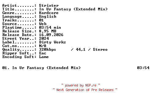 NFO for the release Strixter-In_Ur_Fantasy_(Extended_Mix)-SINGLE-WEB-2024-XTC_iNT by XTC_iNT
