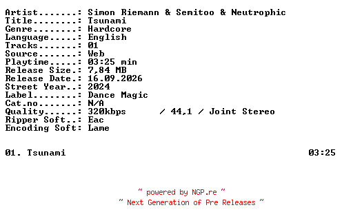 NFO for the release Simon_Riemann_and_Semitoo_and_Neutrophic-Tsunami-SINGLE-WEB-2024-XTC_iNT by XTC_iNT