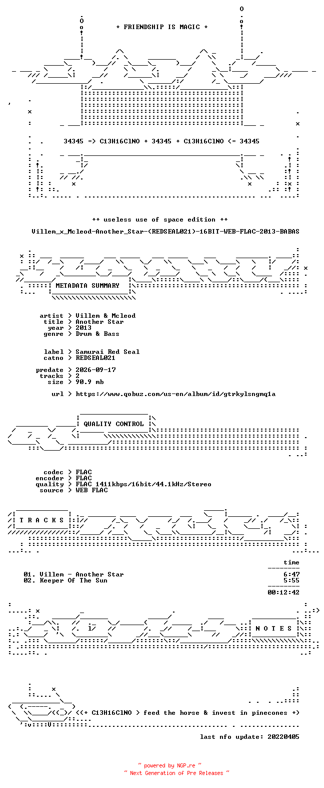 NFO for the release Villem_x_Mcleod-Another_Star-(REDSEAL021)-16BIT-WEB-FLAC-2013-BABAS by BABAS