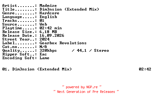 NFO for the release Madmize-Dim3nsion_(Extended_Mix)-SINGLE-WEB-2024-XTC_iNT by XTC_iNT