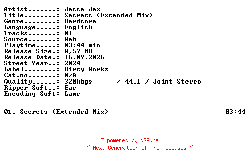 NFO for the release Jesse_Jax-Secrets_(Extended_Mix)-SINGLE-WEB-2024-XTC_iNT by XTC_iNT