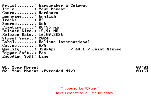 NFO for the release Earsquaker_and_Colaway-Your_Moment-WEB-2024-XTC_iNT by XTC_iNT