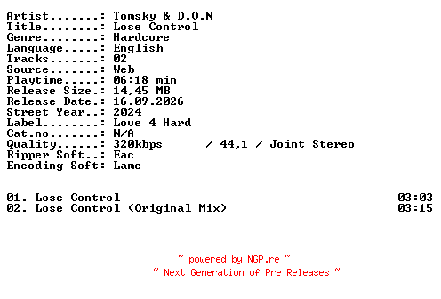 NFO for the release Tomsky_and_DON-Lose_Control-WEB-2024-XTC_iNT by XTC_iNT