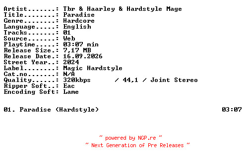 NFO for the release TBR_and_Haarley_and_Hardstyle_Mage-Paradise-SINGLE-WEB-2024-XTC_iNT by XTC_iNT