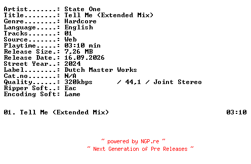 NFO for the release State_One-Tell_Me_(Extended_Mix)-SINGLE-WEB-2024-XTC_iNT by XTC_iNT