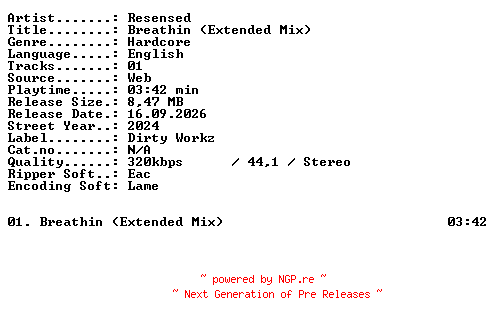 NFO for the release Resensed-Breathin_(Extended_Mix)-SINGLE-WEB-2024-XTC_iNT by XTC_iNT