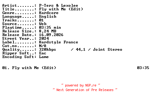NFO for the release P-Terz_and_Lexolee-Fly_with_Me_(Edit)-SINGLE-WEB-2024-XTC_iNT by XTC_iNT