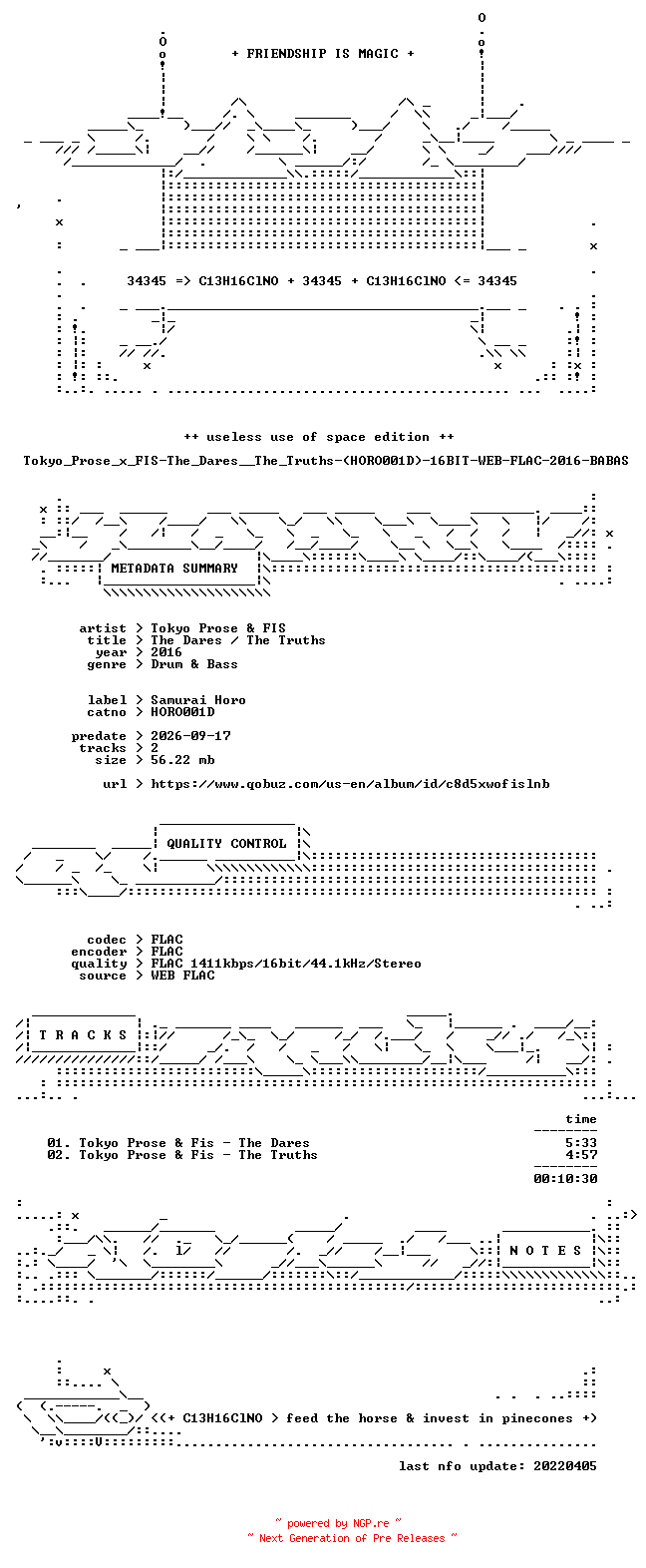 NFO for the release Tokyo_Prose_x_FIS-The_Dares__The_Truths-(HORO001D)-16BIT-WEB-FLAC-2016-BABAS by BABAS