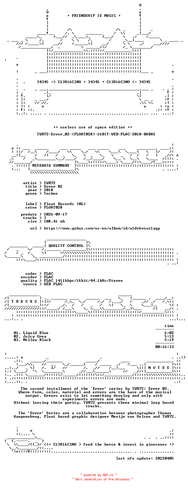 NFO for the release TWR72-Error_02-(FLOAT028)-16BIT-WEB-FLAC-2018-BABAS by BABAS