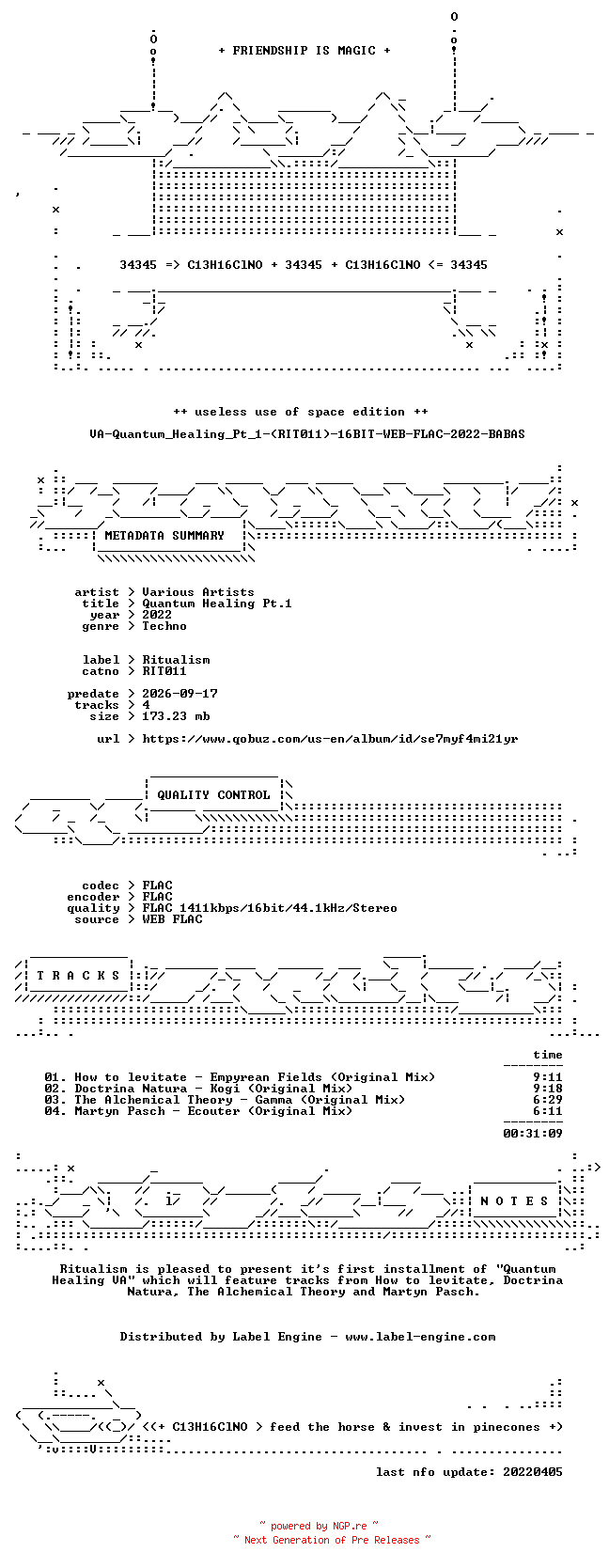 NFO for the release VA-Quantum_Healing_Pt_1-(RIT011)-16BIT-WEB-FLAC-2022-BABAS by BABAS