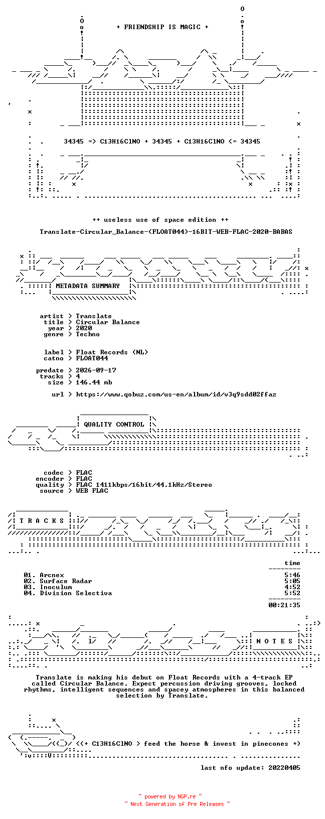 NFO for the release Translate-Circular_Balance-(FLOAT044)-16BIT-WEB-FLAC-2020-BABAS by BABAS