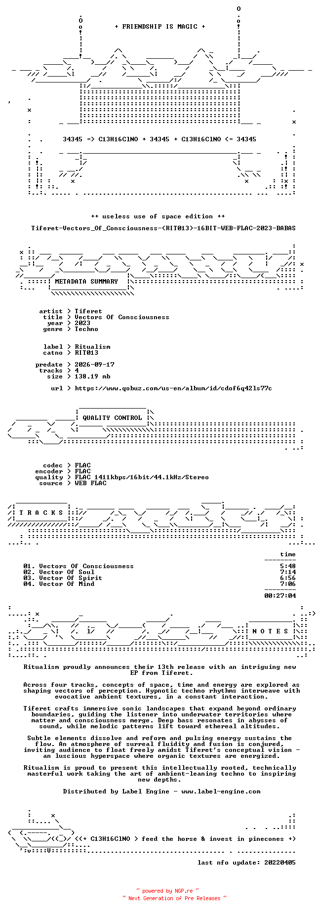 NFO for the release Tiferet-Vectors_Of_Consciousness-(RIT013)-16BIT-WEB-FLAC-2023-BABAS by BABAS