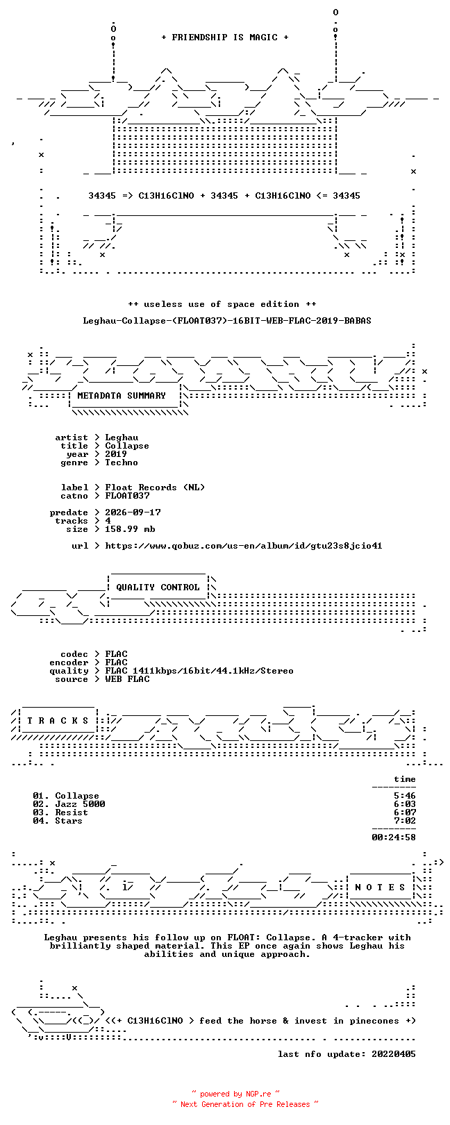 NFO for the release Leghau-Collapse-(FLOAT037)-16BIT-WEB-FLAC-2019-BABAS by BABAS