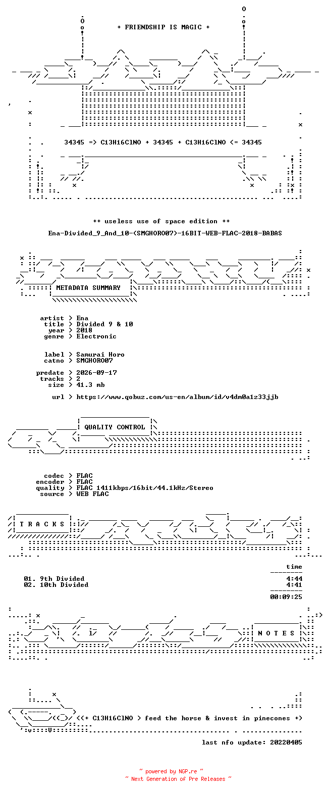NFO for the release Ena-Divided_9_And_10-(SMGHORO07)-16BIT-WEB-FLAC-2018-BABAS by BABAS