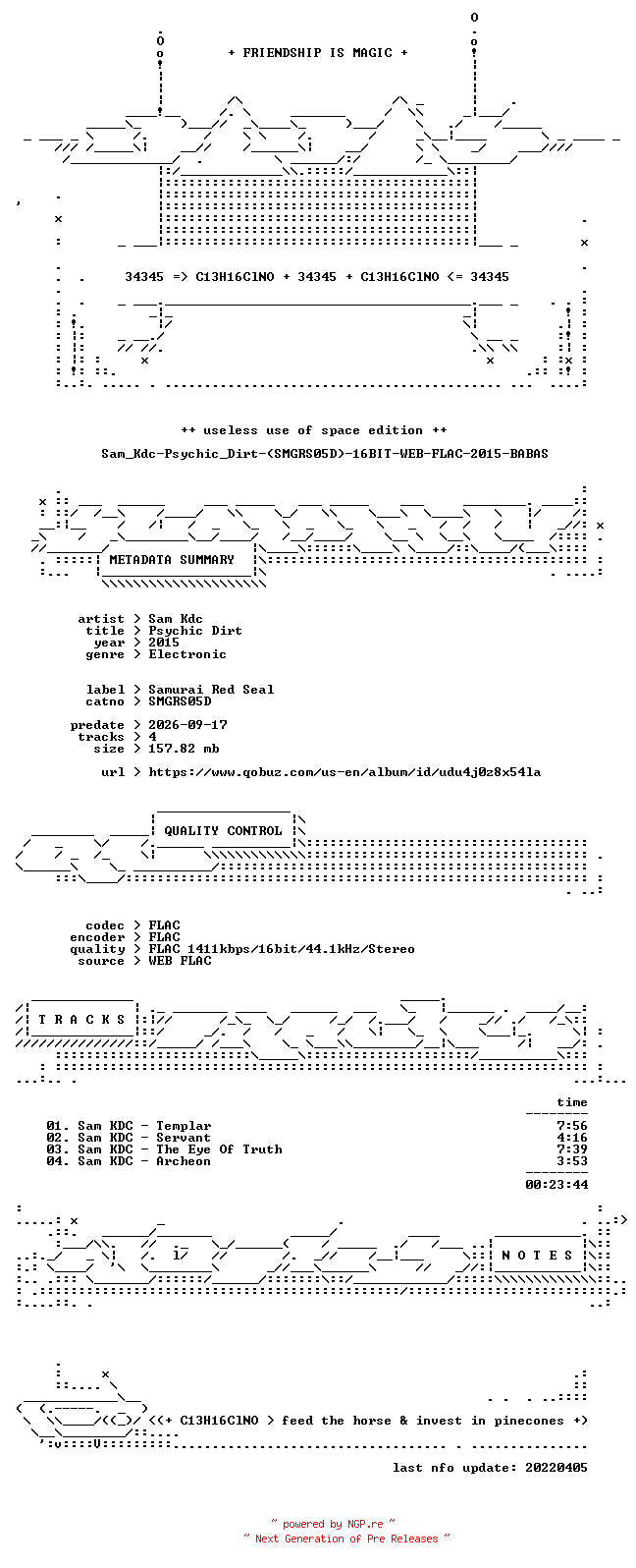NFO for the release Sam_Kdc-Psychic_Dirt-(SMGRS05D)-16BIT-WEB-FLAC-2015-BABAS by BABAS