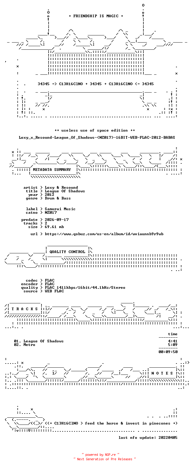 NFO for the release Loxy_x_Resound-League_Of_Shadows-(NZ017)-16BIT-WEB-FLAC-2012-BABAS by BABAS