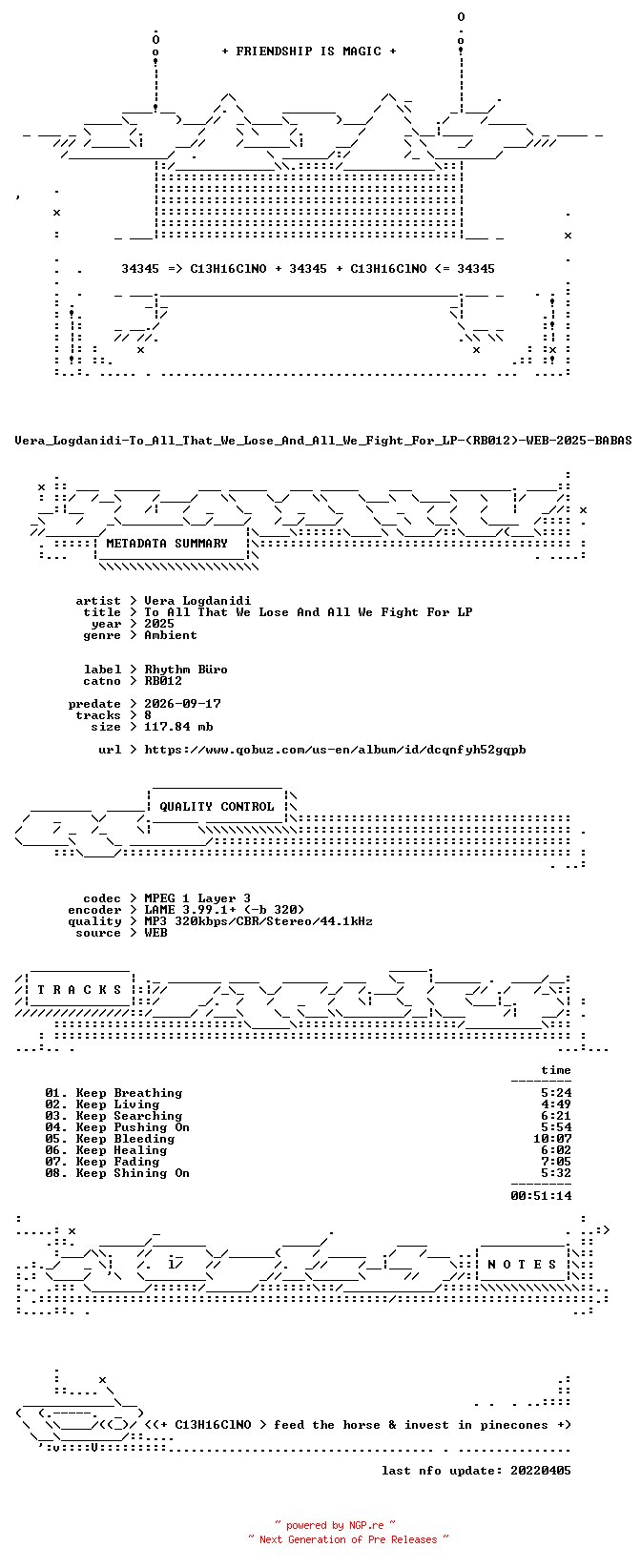 NFO for the release Vera_Logdanidi-To_All_That_We_Lose_And_All_We_Fight_For_LP-(RB012)-WEB-2025-BABAS by BABAS