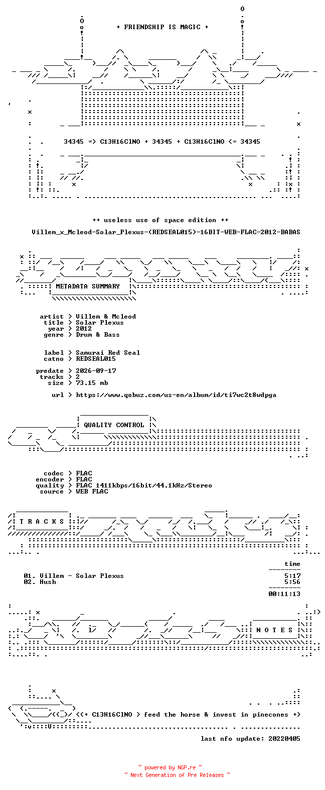 NFO for the release Villem_x_Mcleod-Solar_Plexus-(REDSEAL015)-16BIT-WEB-FLAC-2012-BABAS by BABAS