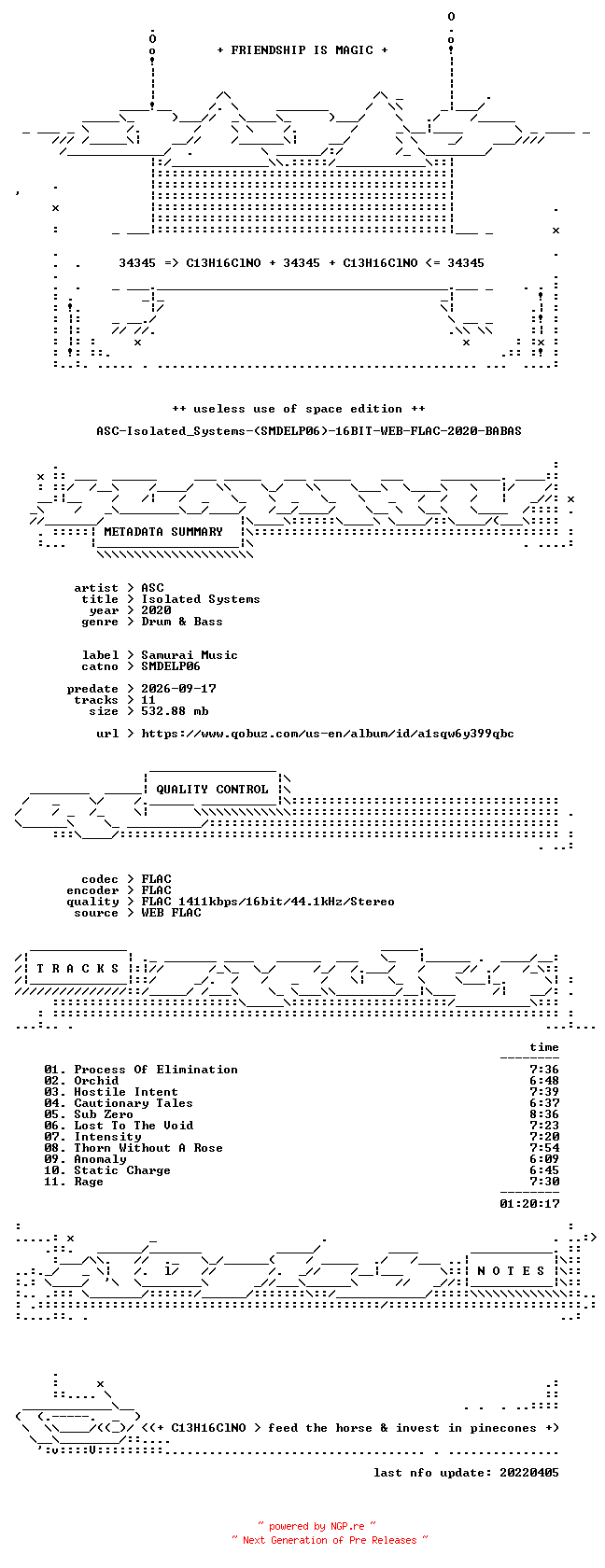NFO for the release ASC-Isolated_Systems-(SMDELP06)-16BIT-WEB-FLAC-2020-BABAS by BABAS