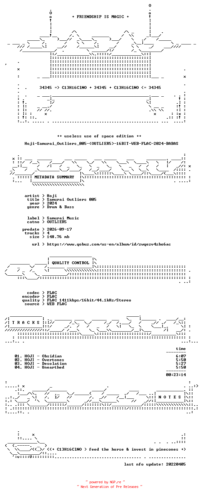 NFO for the release Hoji-Samurai_Outliers_005-(OUTLIER5)-16BIT-WEB-FLAC-2024-BABAS by BABAS