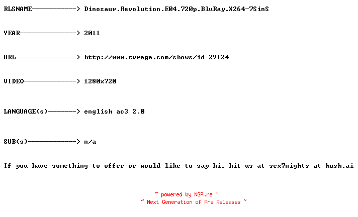 NFO for the release Dinosaur.Revolution.E04.720p.BluRay.X264-7SinS by 7SinS