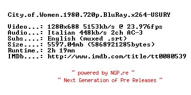 NFO for the release City.of.Women.1980.720p.BluRay.x264-USURY by USURY