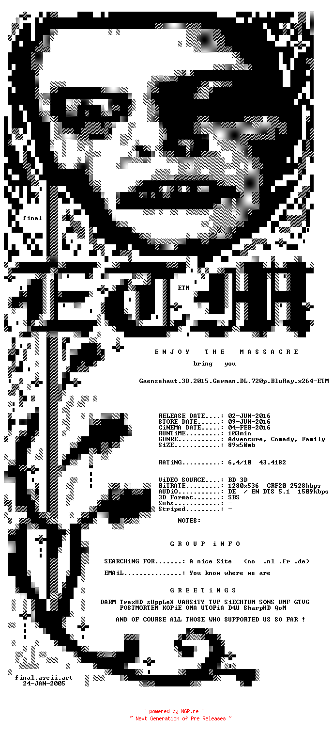 NFO for the release Gaensehaut.3D.2015.German.DL.720p.BluRay.x264-ETM by ETM