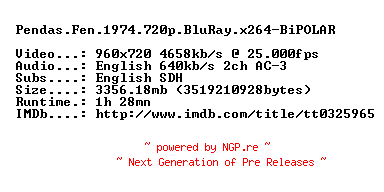 NFO for the release Pendas.Fen.1974.720p.BluRay.x264-BiPOLAR by BiPOLAR