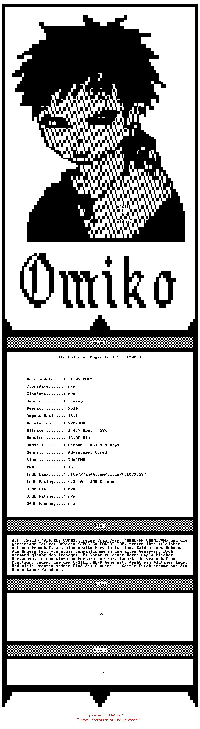 NFO for the release The.Color.of.Magic.Teil1.German.2008.AC3.BDRip.XviD.iNTERNAL-Omiko by Omiko
