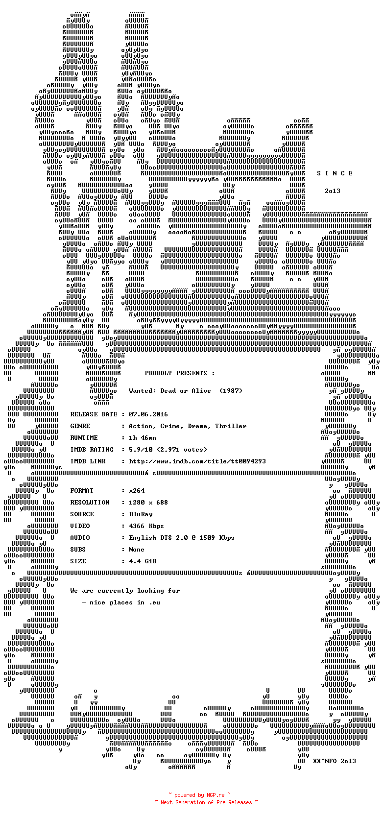 NFO for the release Wanted.Dead.or.Alive.1987.720p.BluRay.x264-VETO by VETO