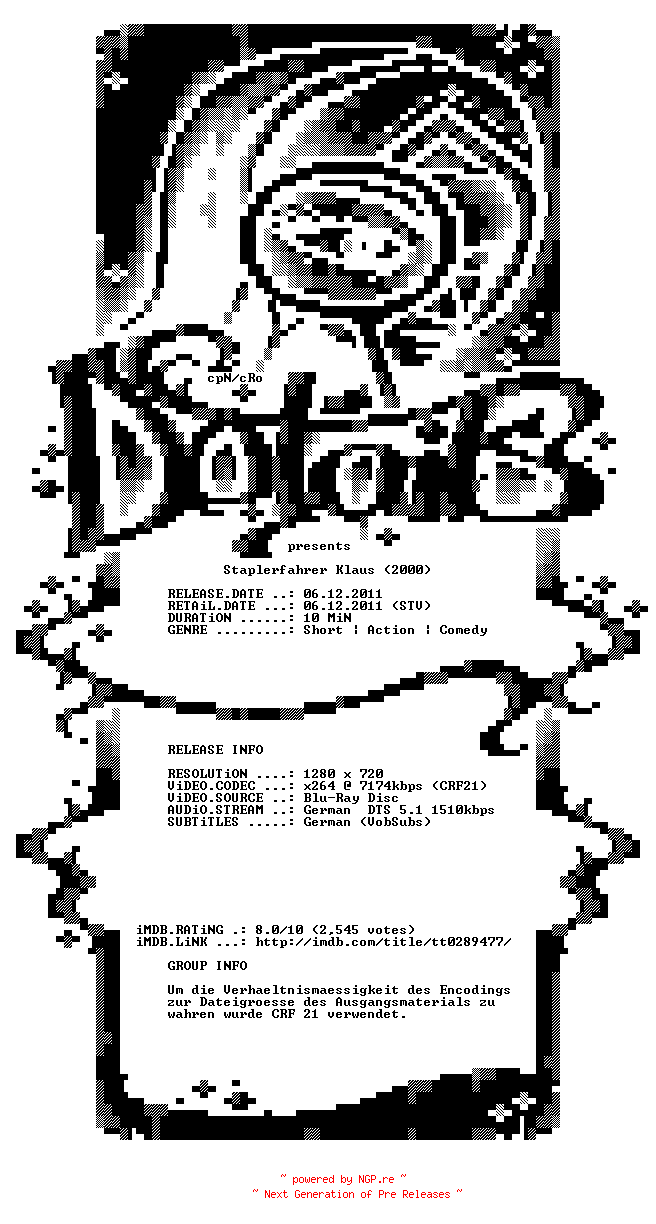 NFO for the release Staplerfahrer.Klaus.2000.German.720p.BluRay.x264-DETAiLS by DETAiLS
