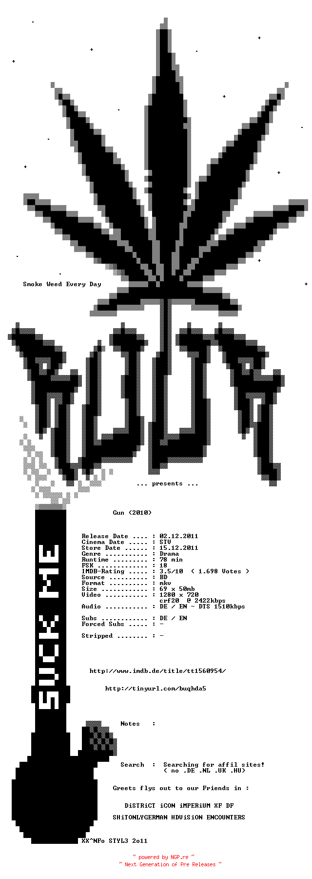 NFO for the release Gun.2010.German.DL.720p.BluRay.x264-ROOR by ROOR