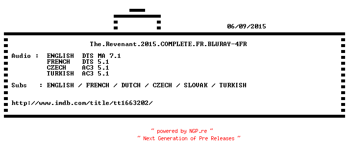 NFO for the release The.Revenant.2015.COMPLETE.FR.BLURAY-4FR by 4FR
