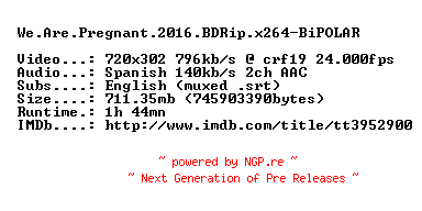NFO for the release We.Are.Pregnant.2016.BDRip.x264-BiPOLAR by BiPOLAR