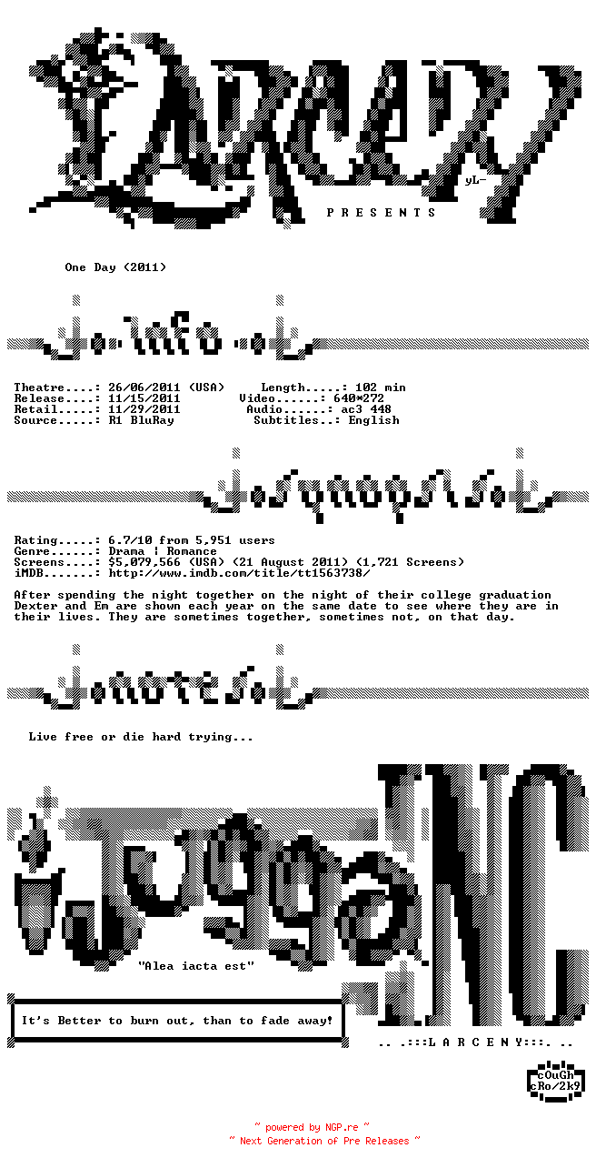 NFO for the release One.Day.2011.BDRip.XviD-Larceny by Larceny