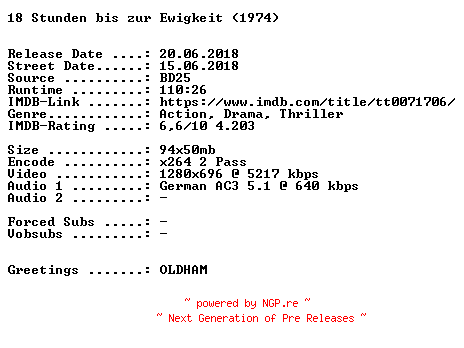 NFO for the release 18.Stunden.bis.zur.Ewigkeit.1974.German.720p.BluRay.x264-SPiCY by SPiCY