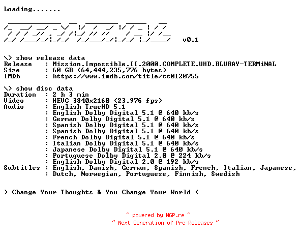 NFO for the release Mission.Impossible.II.2000.COMPLETE.UHD.BLURAY-TERMiNAL by TERMiNAL