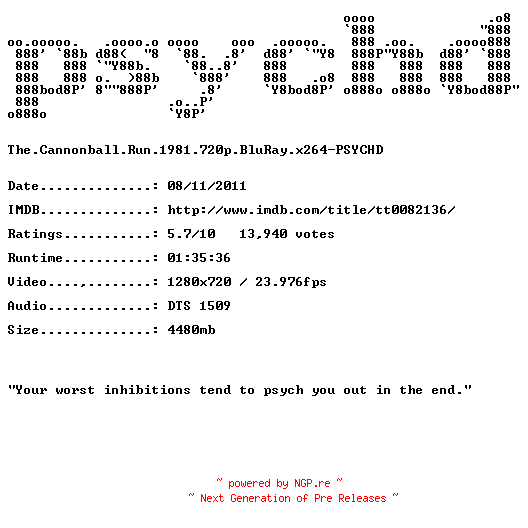 NFO for the release The.Cannonball.Run.1981.720p.BluRay.x264-PSYCHD by PSYCHD
