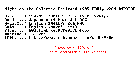 NFO for the release Night.on.the.Galactic.Railroad.1985.BDRip.x264-BiPOLAR by BiPOLAR
