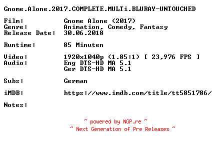 NFO for the release Gnome.Alone.2017.COMPLETE.MULTi.BLURAY-UNTOUCHED by UNTOUCHED