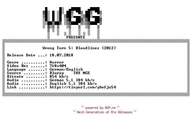 NFO for the release Wrong.Turn.5.Bloodlines.German.2012.DL.BDRiP.x264.iNTERNAL-WGG by WGG
