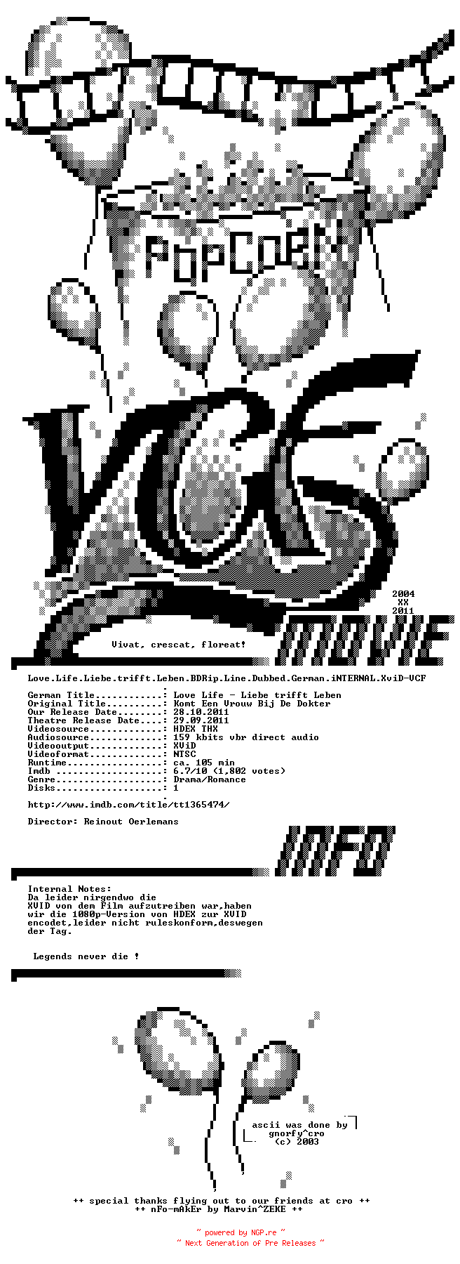 NFO for the release Love.Life.Liebe.trifft.Leben.BDRip.Line.Dubbed.German.iNTERNAL.XviD-VCF by VCF