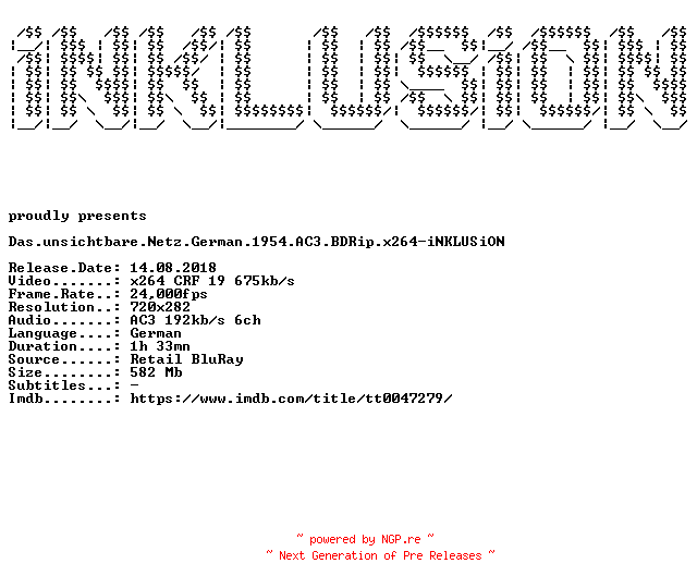 NFO for the release Das.unsichtbare.Netz.German.1954.AC3.BDRip.x264-iNKLUSiON by iNKLUSiON