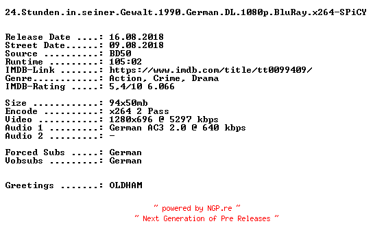 NFO for the release 24.Stunden.in.seiner.Gewalt.1990.German.720p.BluRay.x264-SPiCY by SPiCY